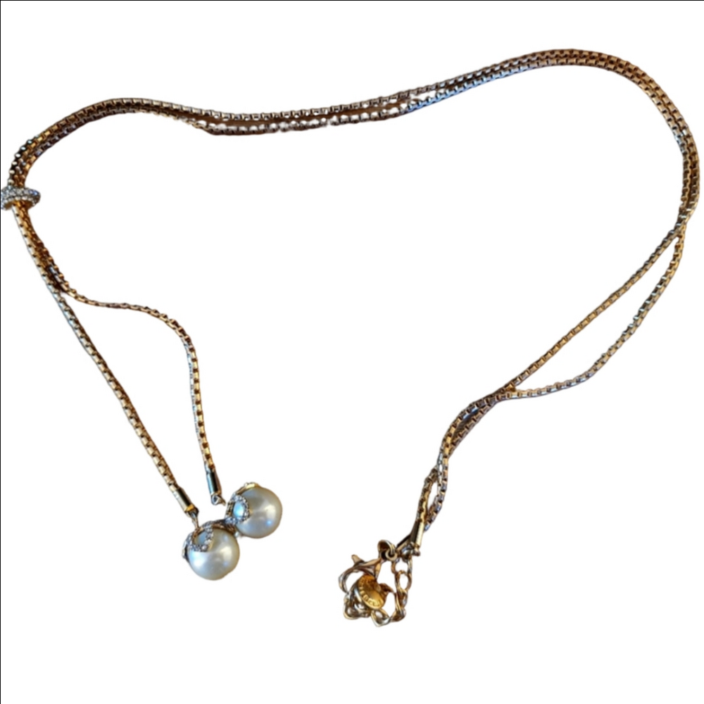 Gold Double Pearl Y Necklace
